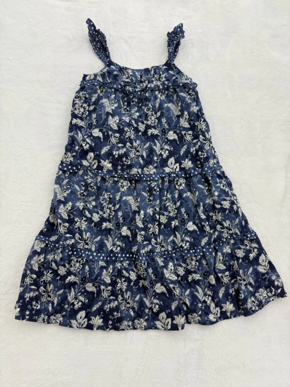 Gap Kids Blue Floral And Polka Dot Maxi Ruffle Dress Size Small